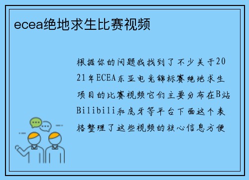 ecea绝地求生比赛视频